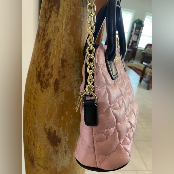 LUV BETSEY Pink Quilted Crossbody Handbag with Black Accents double straps EUC - Picture 3 of 14